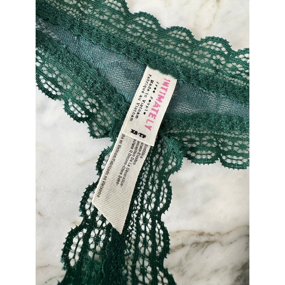 FREE PEOPLE INTIMATELY Dark Emerald Green Floral Lace Bow Thong Underwear XS - Picture 5 of 5